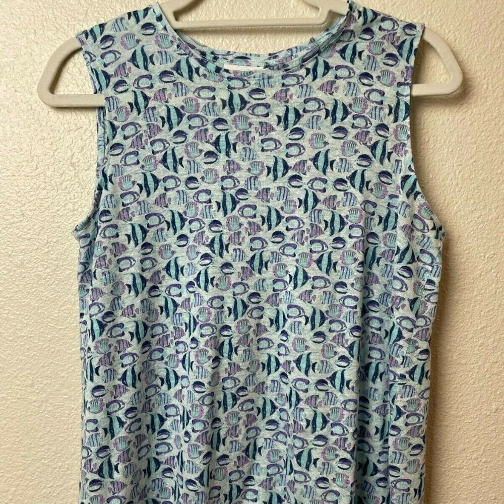 J. JILL Love Linen Tank Top Women's size XS White Blue & Purple Tropical Fish